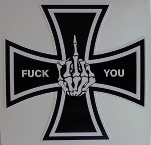 IRON CROSS F YOU STICKER FOR TOOLBOX MANCAVE ESKY BEER FRIDGE ETC - Picture 1 of 1