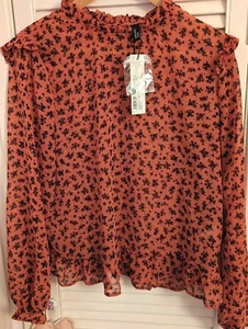 Nobodys Child lightweight Orange Black Tunic Blouse Frilled Neck Cuff 16/18 NEW - Picture 1 of 7