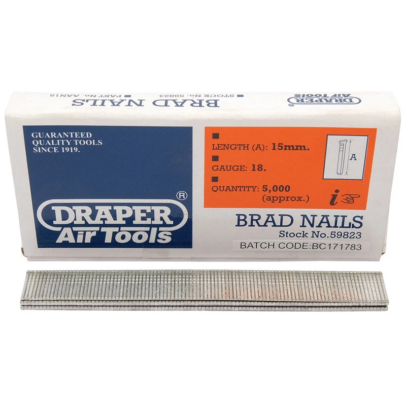 Draper 15mm x 5000 18G Brad Nails for Stapler Nailer 21034 & 83659  - Image 1 of 1