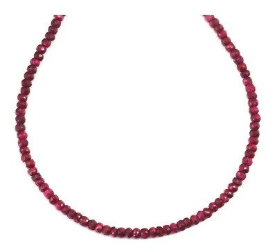 Red Ruby Necklace Solid Strand Sterling Silver 14k Gold GF 18 19" Dainty - Image 1 of 4