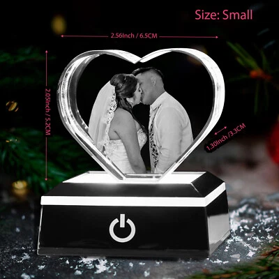 Personalized 3D Crystal Heart Photo Frame Laser Etched Picture With Led Light - Image 1 of 4