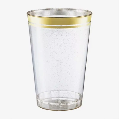 12 Oz. 2-Line Gold Rim Gold Glitter Disposable Plastic Cups, Party, Cold Drinks, - Image 1 of 4