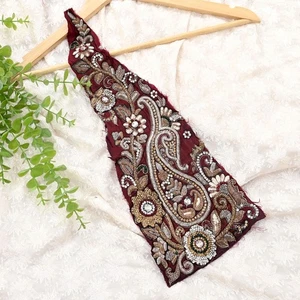 Vintage Maroon Chanderi Appliques – Set of 1 Hand-Embroidered Floral Patches - Picture 1 of 7