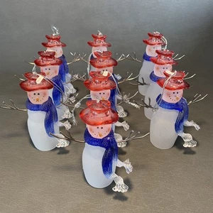 Menge (10) Milchglas Schneemann Acryl Mütze Schal Metall Arme Weihnachtsschmuck - Bild 1 von 15