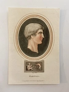 Antique 1814 Engraving of Roman Poet Martial – Classical Cameo Style - Picture 1 of 2