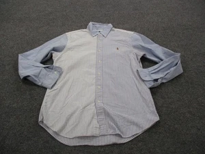 Polo Ralph Lauren Shirt Mens M Blue Striped Colorblock Preppy Business Pony Logo - Picture 1 of 13