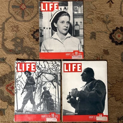Life Magazine Vintage January 1942 Lot of 3 Issues 1940’s WWII-Era Ads 5 12 19 - Image 1 of 4