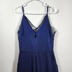 Mono Gianni Bini Azul Marino Estilo Tanque Pierna Ancha Negro Encaje Forrado Talla XS - Imagen 1 de 9