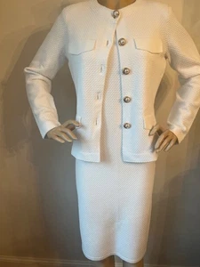 NWT St John Knit Dress Suit Size M 6/8 Bright White  knit wool rayon - Picture 1 of 9