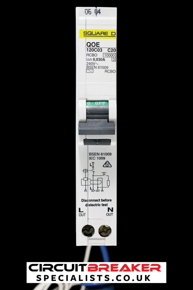 SQUARE D 20 AMP CURVE C 10kA 30mA RCBO TYPE AC QOE 120C03 - Image 1 of 4