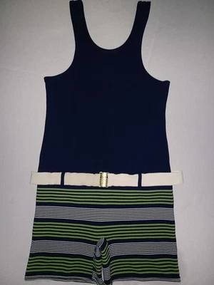 Vintage Men's Puritan 1950's Blue Green White 100% Nylon Full Body Bathing Suit - Image 1 of 4