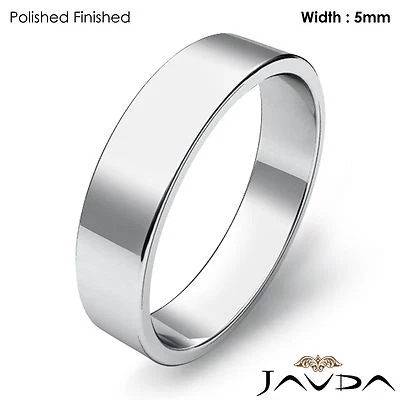 Alianza de boda lisa de oro blanco de 18 k con corte de tubo plano de 5 mm para hombre 6,5 g tamaño 12-12,75 Foto 1 de 4