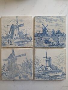 Set of Four Delft Windmill Tiles