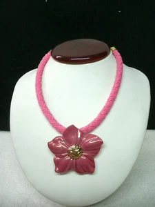 Vintage Pink  Flower Pendant & Pin  on Corded Necklace---NEW - Picture 1 of 3