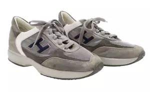 Hogan Baskets Femmes Ue 38 Gris Lacets Bout Carré Bas Haut Décontracté - Imagen 1 de 13