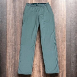 REI Co-op Seafoam Green & White Micro Stripe Baselayer Leggings Kid's M (10-12) - Picture 1 of 7