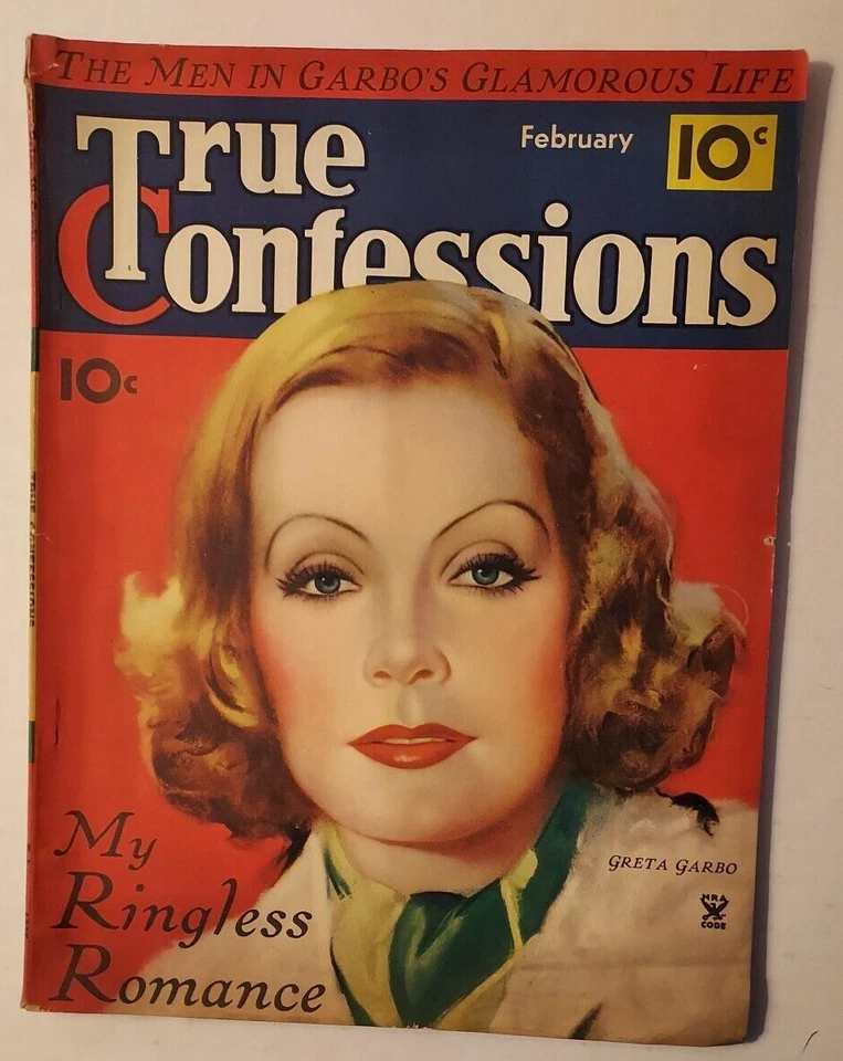 painted Cover True Confessions Feb. 1935  Magazine Greta Garbo Cover - Image 1 of 1
