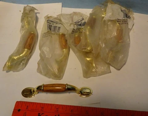 * Lot of 6 - old USA Made - AMEROCK - BRASS and WOOD Drawer or Cabinet PULLS Cover
