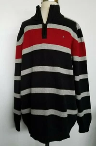 Tommy Hilfiger Boys Sweater Mock Neck Striped Black Red Gray Size XL /20/ NWT - Picture 1 of 2