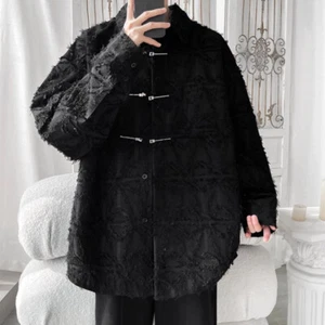Men Large Casual Shirt Coat Loose Jackets with Raw-edge Fringe Jacket Streetwear - Picture 1 of 14