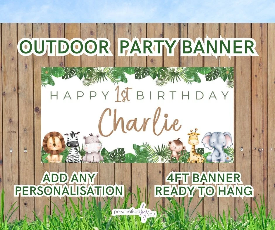 Персонализированные большие баннеры на тему сафари с животными на ДЕНЬ РОЖДЕНИЯ 4 фута добавьте любое имя - Изображение 1 из 1