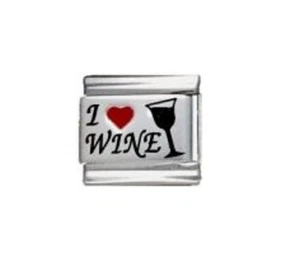 9mm Italian Charm Link L88 I ( Red Heart) Love Wine Fits Classic Size Bracelet