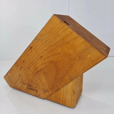 Винтажный деревянный держатель для ножей «Chicago Cutlery» деревянный 5 слотов тяжелый дуб - Изображение 1 из 4