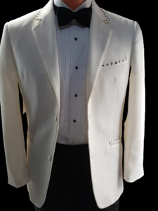 35R White 2 Button Tuxedo Special Made Rhinestone Tux Cruise Dinner Jacket D.J. - Picture 1 of 5