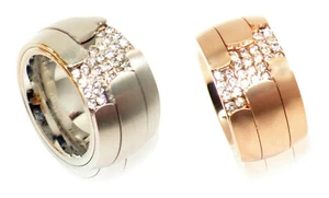 Anillos de acero inoxidable para mujer 14 mm XXL rosa plata mate 316L piedras modernas circonitas - Imagen 1 de 5