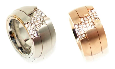 Anello Acciaio Inox da Donna 14mm XXL Rosa Argento Opaco 316L Moderno Pietre Cz - Immagine 1 di 3