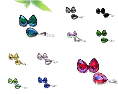 SET EDELSTAHL KRISTALL Tropfen Ohrstecker Ohrringe silber Glas Halskette - Bild 1 von 2