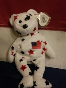 Juguete de peluche Ty Beanie Babies Glory the Bear rojo blanco y azul b2 - Imagen 1 de 11