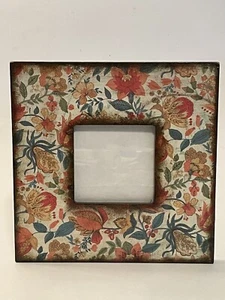 Orange Blau Elfenbein Presse Papier Foto Wandbehang Rahmen Floral auf Holz 8"x8" - Bild 1 von 4