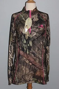 New MOSSY OAK Break-Up Country Ladies Qtr Zip Top Camo Pink S M L XL 2XL Hunting - Picture 1 of 3