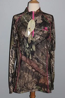 New MOSSY OAK Break-Up Country Ladies Qtr Zip Top Camo Pink S M L XL 2XL Hunting - Image 1 of 3