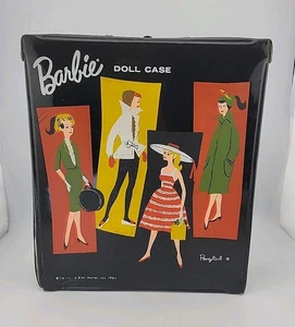 Vintage 1961 BARBIE PONYTAIL Black Vinyl Doll CARRYING CASE Mattel 13"x11"x3" - Picture 1 of 10
