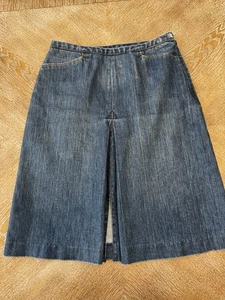 Talbots Azul Denim Falda Talla 10 Cintura 31” Largo 24” Abertura/Plisado Frontal Algodón - Imagen 1 de 5