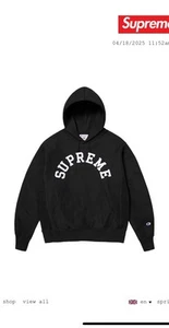 SUPREME x CHAMPION hooded sweatshirt Black Size M - Picture 1 of 1