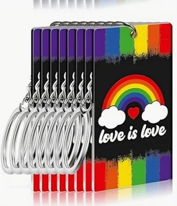 Rainbow Pride Keychains LGBTQ+ Acrylic Keychain Lesbian Gay Pride "Love is Love" - Picture 1 of 3