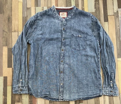 Рубашка мужская Joe Browns искусственно состаренная синяя джинсовая размер большой без воротника с длинным рукавом - Изображение 1 из 4