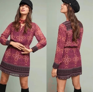 Anthropologie Maeve Meredith Printed Mini Dress Women’s SP Long Sleeve - Picture 1 of 9