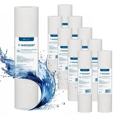 WESSPER 10x Wasserfilter Polyprophylene Sediment Filter Kartusche Feinheit 10" Zoll