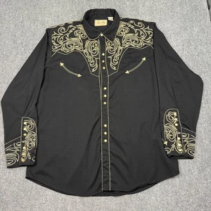 Scully Western Gunfighter Shirt XL Black Copper Floral Tooled Pearl Snap Rodeo - Picture 1 of 12