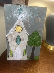 Susan Hood Acrylic Church Painting On Wood Abstract 8x12 Box - Picture 1 of 5
