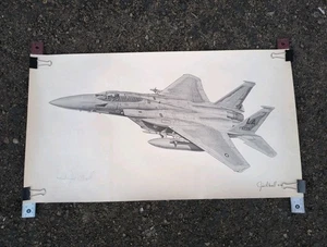 ¡Boceto a lápiz Jim Stovall F15 Fighter Jet mate enmarcado firmado y numerado #262! - Imagen 1 de 7
