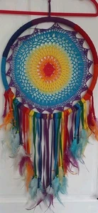 Chakra Mandala Atrapasueños Multicolor Crochet Cuentas Pluma Hecho a Mano W39cm En muy buena condición - Imagen 1 de 12
