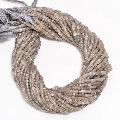Grey Moonstone Gemstone Box Shape Micro Faceted Beads 3X3 mm Strand 12.5" AB-687 - Image 1 of 3
