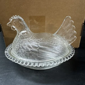 Vintage Indiana Glass Clear Hen On Nest Covered Dish Decorative Candy Dish - Picture 1 of 9