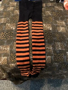 Halloween Heavy Leggings Child Small Orange/black With Feet - Picture 1 of 1