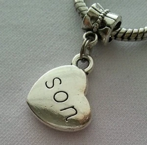 Son Heart Sideways Madre Mamá Cuentas Colgantes Plateadas para Pulseras Dije Europeas - Imagen 1 de 3